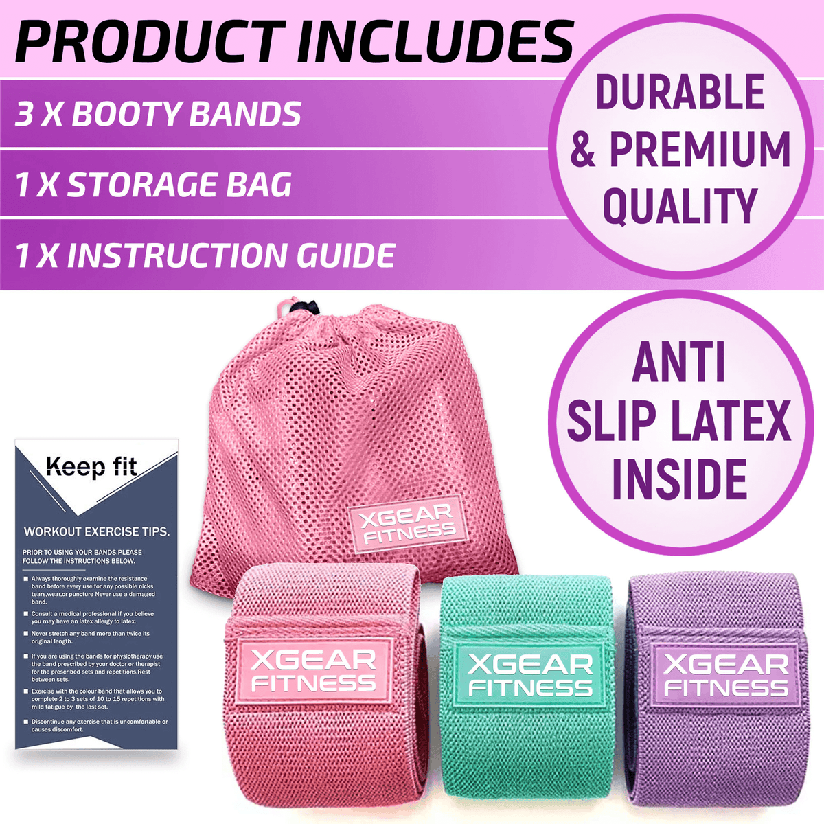 Ensemble de 3 bandes élastiques XGear Fitness